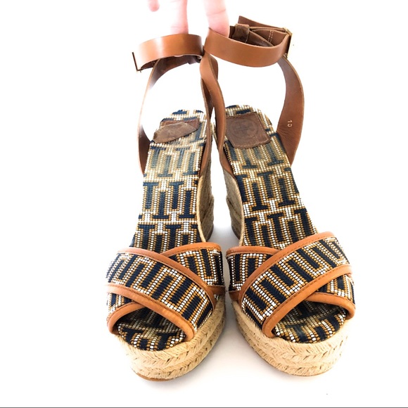 TORY BURCH Florian Brown Espadrille Wedge Sandals - Picture 2 of 8